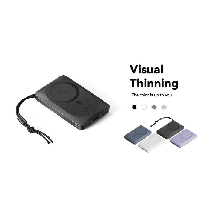 VEGER powerbank 10000 mAh z ładowaniem indukcyjnym kompatybilny z MagSafe PD QC3.0 2A 20W MagOn (VP1151 / W1151) biały