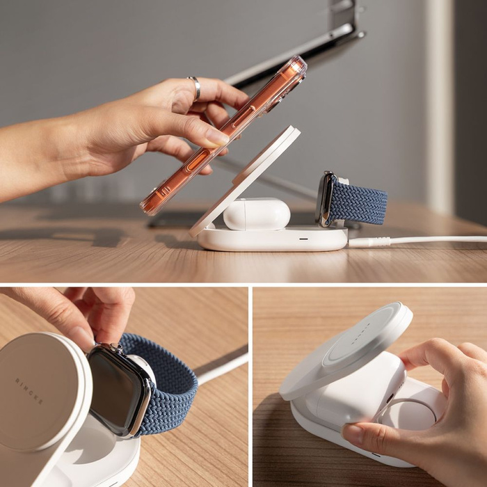 RINGKE QI2.2 25W 3IN1 MAGNETIC MAGSAFE WIRELESS FOLDING CHARGER WHITE