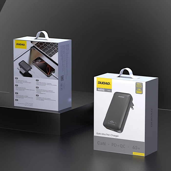 Ładowarka sieciowa GaN Dudao A65Q 65W USB-A / USB-C PD ultracienka - czarna
