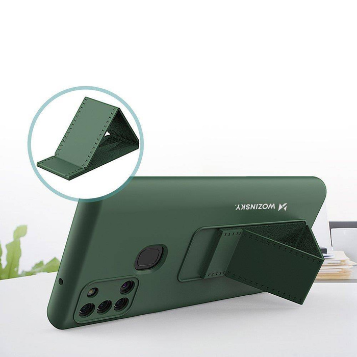 Wozinsky Kickstand Case silikonowe etui z podstawką etui Samsung Galaxy A21S ciemnoniebieskie