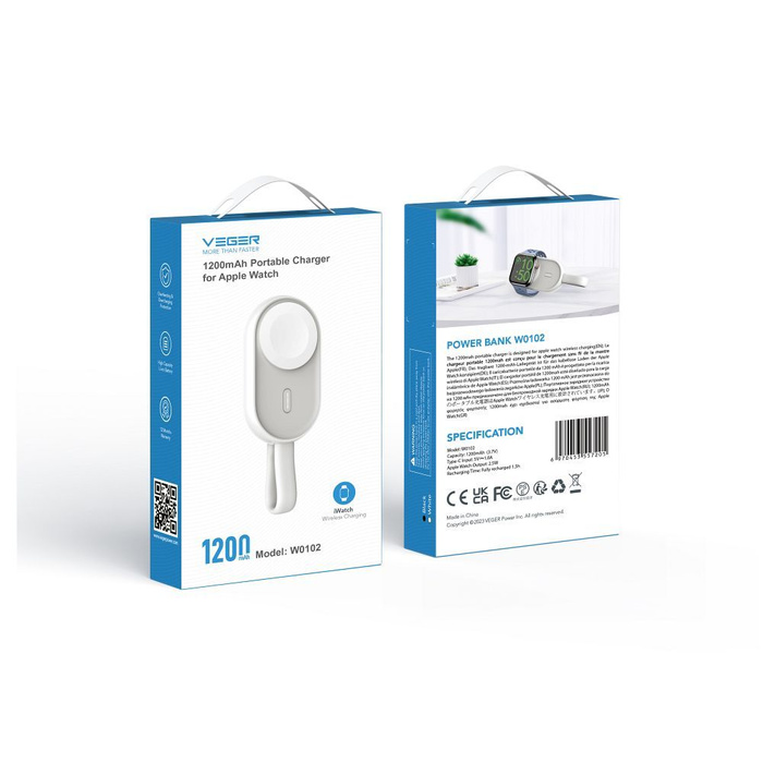 VEGER powerbank 1200 mAh do zegarka kompatybilny z Apple Watch Pomme (W0102) biały