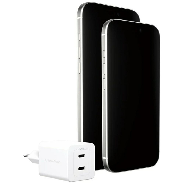 Ładowarka sieciowa empower by            PanzerGlass Turbo 45W 2x USB-C srebrno-biały