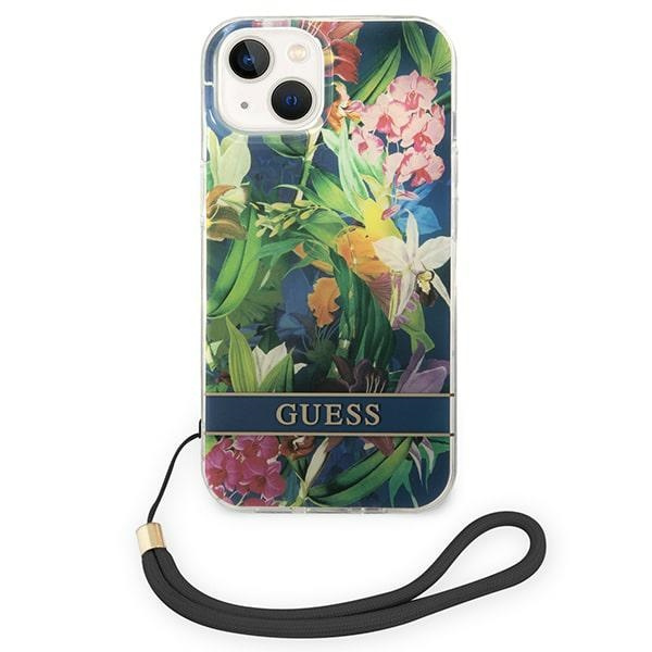 Etui GUESS Apple iPhone 14 Plus Flower Strap Niebieski Hardcase