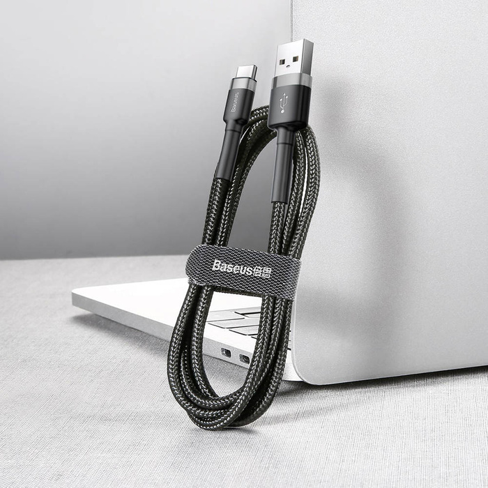 Baseus Cafule Cable wytrzymały nylonowy kabel przewód USB / USB-C QC3.0 3A 1M czarno-szary (CATKLF-BG1)