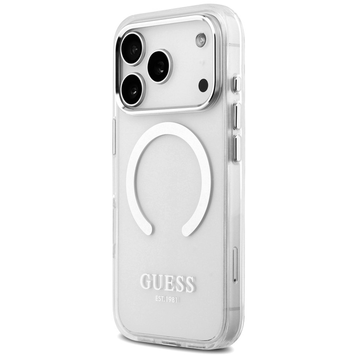 Etui Guess Metal Outline MagSafe do      iPhone 17 Pro srebrny