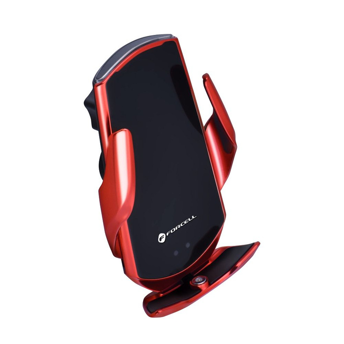 Uchwyt na telefon do samochodu indukcyjny automatyczny Forcell F-Grip HS1 Qi 15W do szyby / kratki czerwony