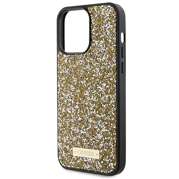 Etui Guess GUHCP15LPFGSBSD iPhone 15 Pro 6.1" żółty/yellow hardcase Rhinestone Metal Logo Case