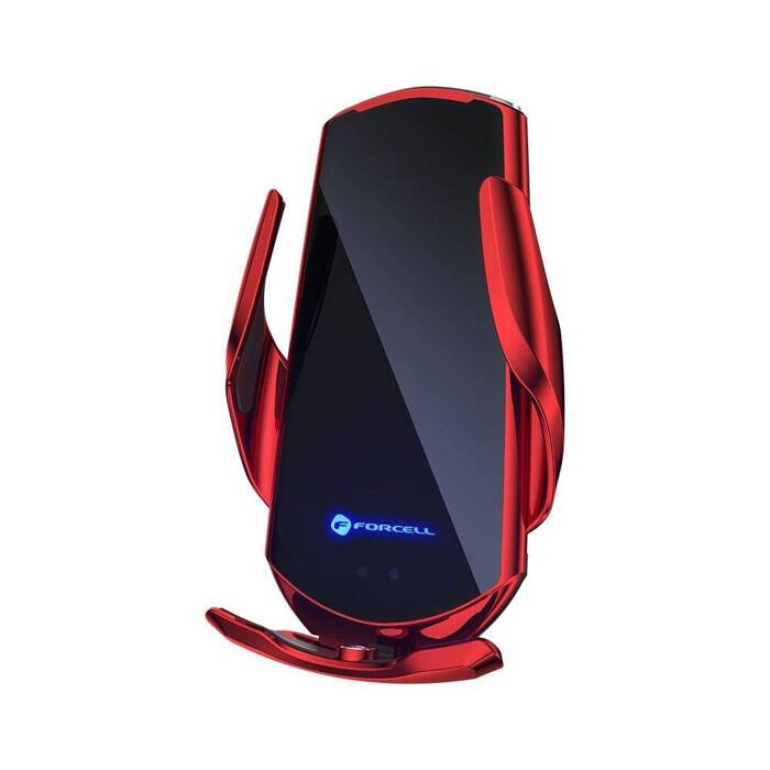 Uchwyt na telefon do samochodu indukcyjny automatyczny Forcell F-Grip HS1 Qi 15W do szyby / kratki czerwony