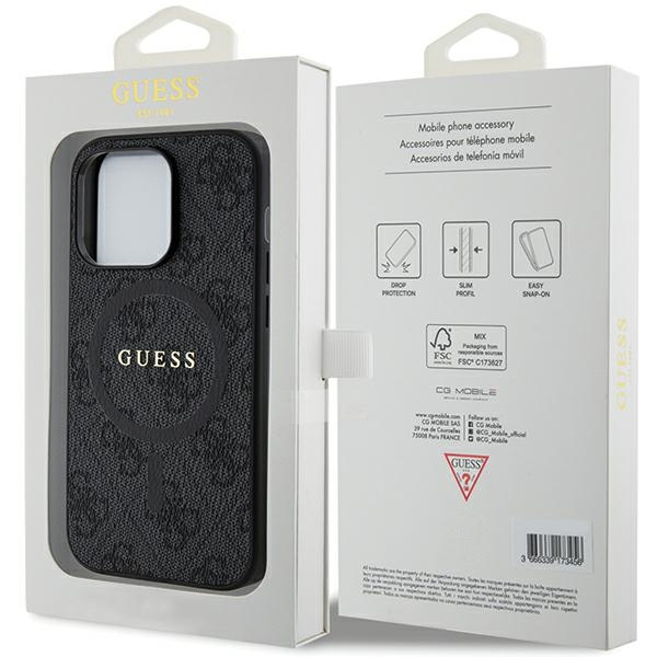 Etui Guess GUHMP15LG4GFRK iPhone 15 Pro 6.1" czarny/black hardcase 4G Collection Leather Metal Logo MagSafe Case