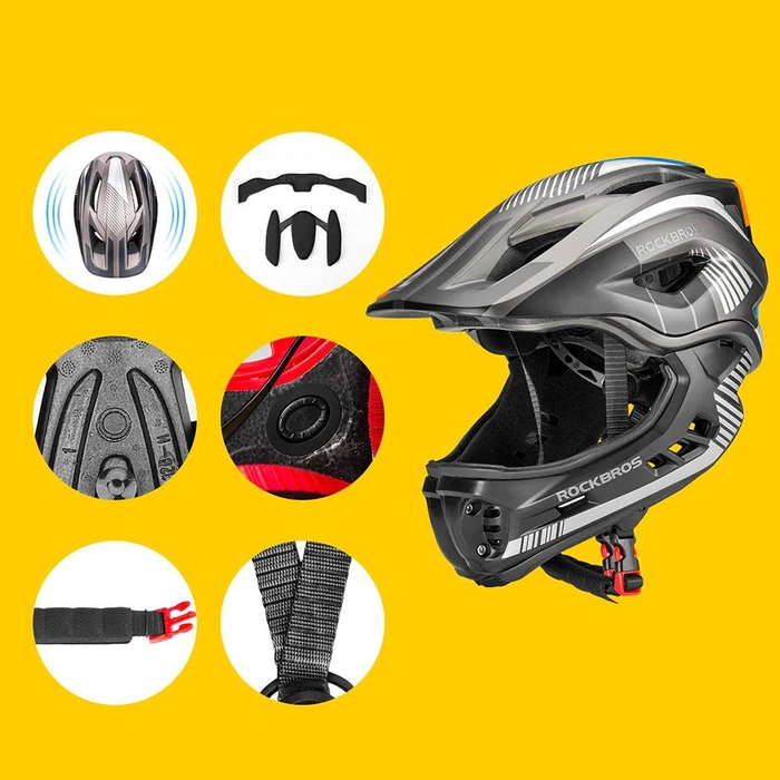Kask rowerowy Rockbros TT-32SBTG-M dziecięcy z odpinaną szczęką rozmiar M - szary