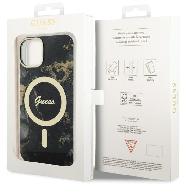 Etui Guess GUHMP14SHTMRSK iPhone 14 6.1" czarny/black hardcase Golden Marble MagSafe Case
