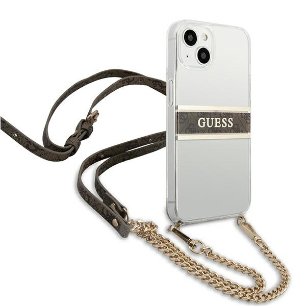 Etui GUESS Apple iPhone 13 Mini 4G Brown Strap Gold Chain Bezbarwny Hardcase