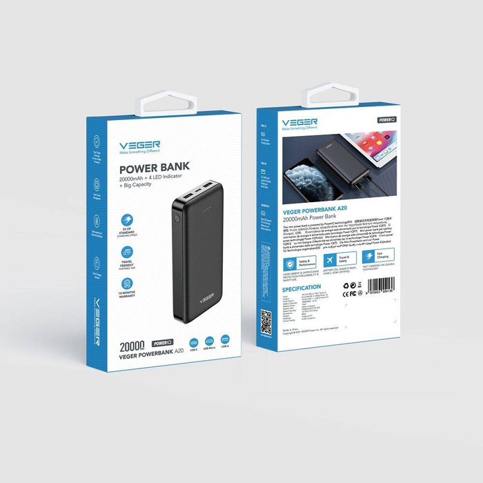 VEGER powerbank 20000 mAh 2A A20 (W2015) czarny EOL