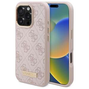 Etui Guess iPhone 16 Pro 6.3" różowy/pink hardcase 4G Logo Plate MagSafe