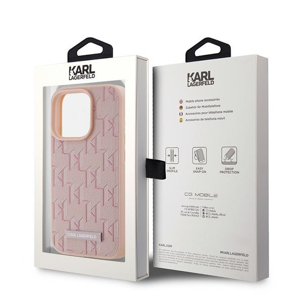 Etui Karl Lagerfeld KLHMP15LPKHPORPP iPhone 15 Pro 6.1" hardcase różowy/pink Leather Monogram Metal Logo