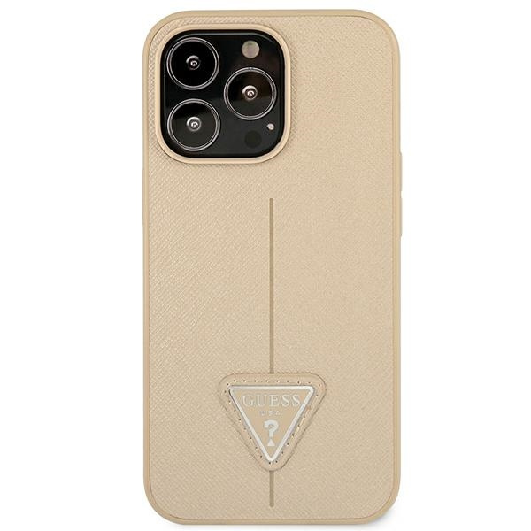Etui GUESS Apple iPhone 14 Pro Saffiano Triangle Logo Beżowy Hardcase