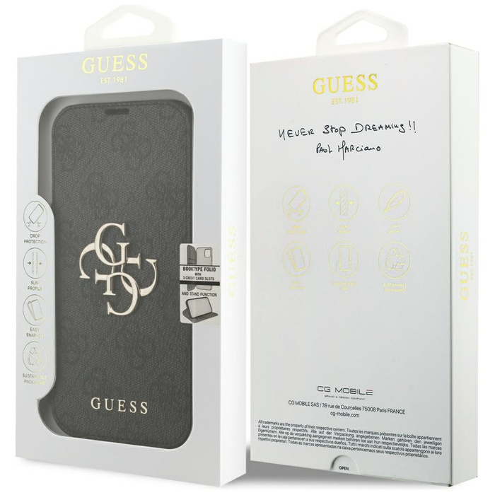 Etui Guess Book 4G Metal Logo do iPhone  17 Pro czarny
