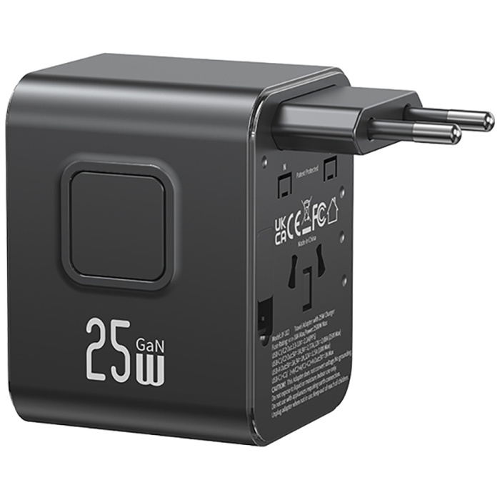 Ładowarka sieciowa USAMS Travel Adapter  CC309 2xUSB-C 25W 4w1 US/AU/EU/UK czarny