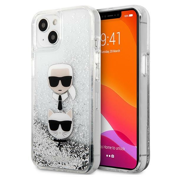 Etui KARL LAGERFELD Apple iPhone 13 Mini Liquid Glitter Karl&Choupette Head Srebrny Hardcase