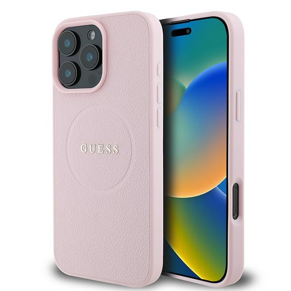 Etui Guess iPhone 16 Pro 6.3" różowy/pink hardcase Grained Ring MagSafe