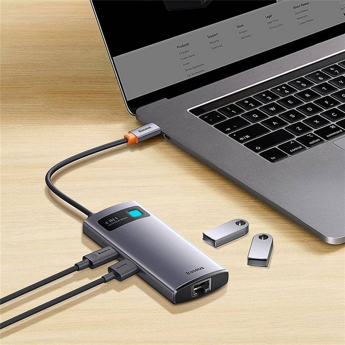 Baseus Metal Gleam Series stacja dokująca HUB 4 w 1 USB Typ C - 3 x USB 3.2 Gen. 1 / RJ45 (WKWG070113)