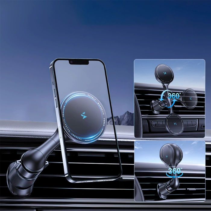 Uchwyt samochodowy Wozinsky WCT5-6S4Y z ładowarką indukcyjną Qi/MagSafe 15W na kratkę nawiewu  - czarny