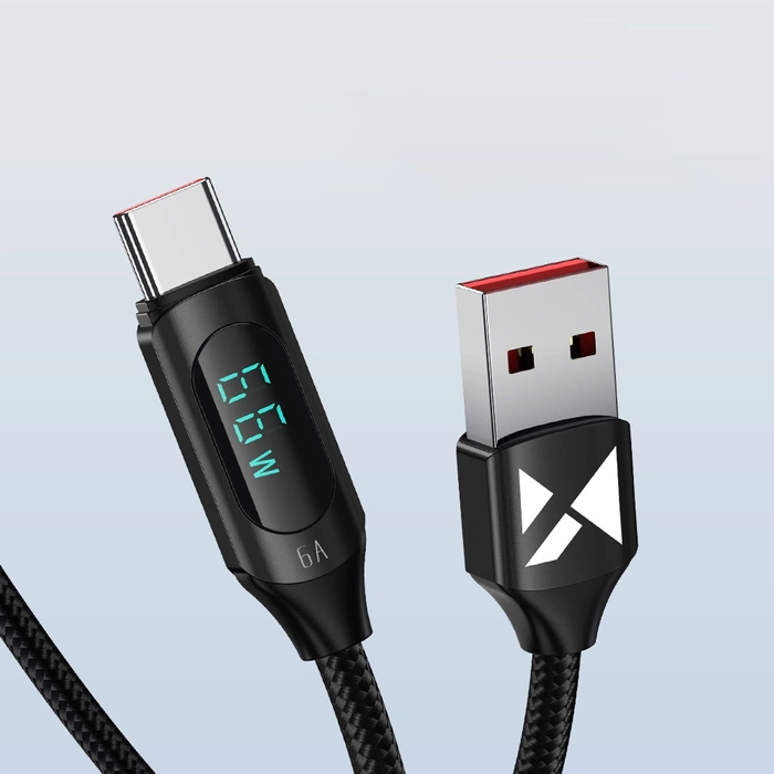 Kabel USB A - USB C Wozinsky WUACC2 z wyświetlaczem 66W 6A 2m - czarny