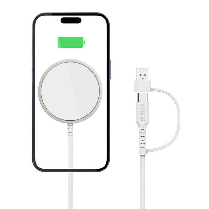 ŁADOWARKA TECH-PROTECT QI15W-A25 MAGNETIC MAGSAFE WIRELESS CHARGER WHITE