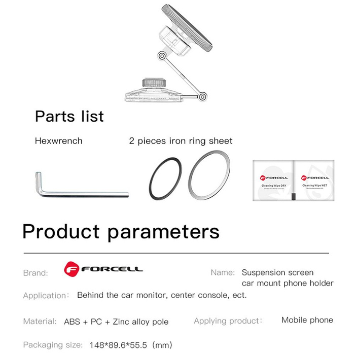 Uchwyt na telefon do samochodu magnetyczny zgodny z MagSafe Forcell F-Grip IronSecure do szyby / deski czarny
