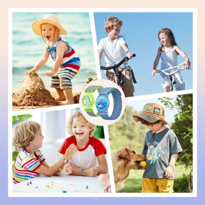 Etui z paskiem na Apple AirTag dla dzieci nylonowy pasek na rękę  - z kwiatkiem i tęczowym paskiem