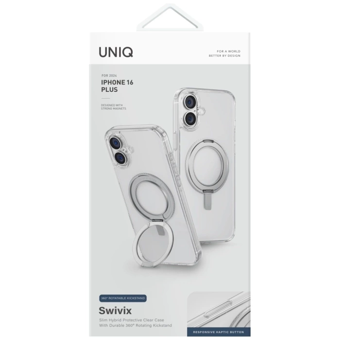 Etui UNIQ Swivix do iPhone 16 Plus 360   Rotating Kickstand przezroczysty