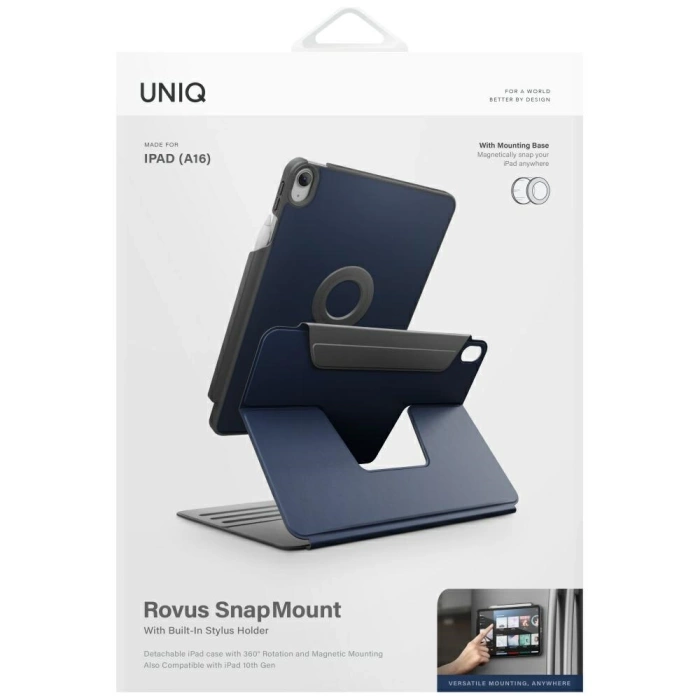 Etui UNIQ Rovus Snapmount Magnetic 360   Rotating Detachable do iPad 11" A16 (2025) / iPad 10.9" 10 gen. (2022) granatowy