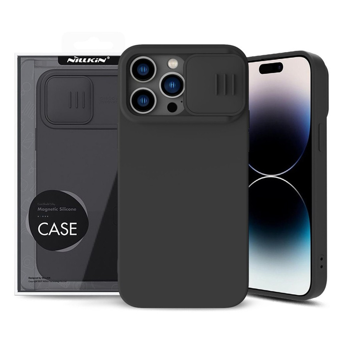 Nillkin CamShield Magnetic Silicone Case etui iPhone 14 magnetyczny MagSafe pokrowiec z osłoną na aparat czarny
