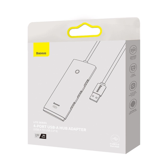 [PO ZWROCIE] Baseus Lite Series HUB adapter USB-A do 4xUSB-A 3.0 5Gb/s czarny (WKQX030101)