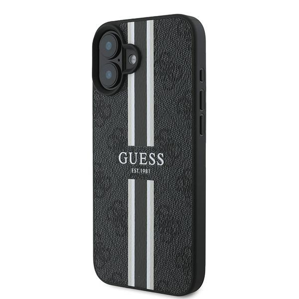 Etui Guess iPhone 16 Plus czarny/black MagSafe 4G Printed Stripes