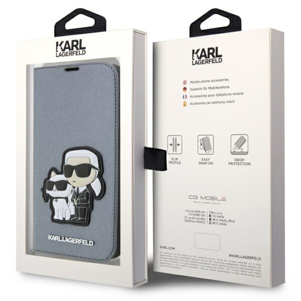 Etui Karl Lagerfeld KLBKP14LSANKCPG iPhone 14 Pro 6.1" bookcase srebrny/silver Saffiano Karl & Choupette Case