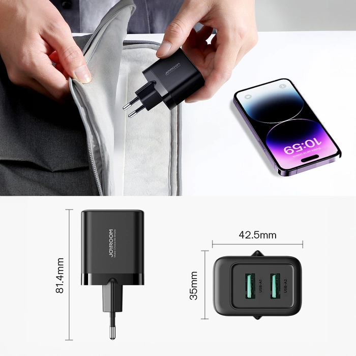 Ładowarka sieciowa Joyroom JR-TCN01 2xUSB-A  12W 2.4A - czarna