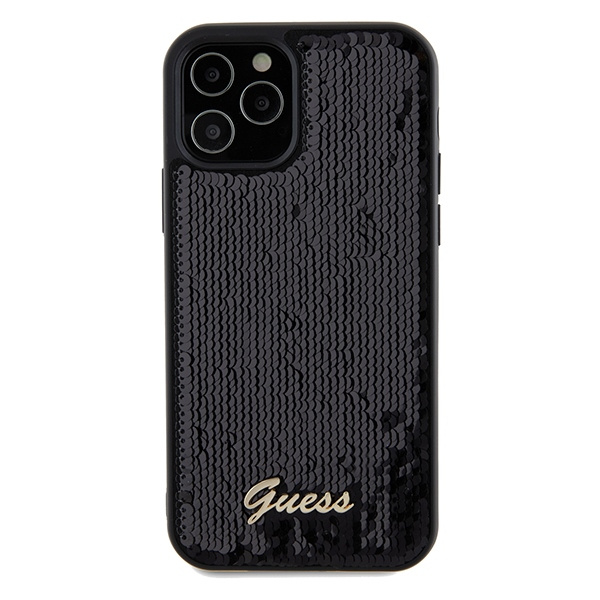 Etui Guess GUHCP12MPSFDGSK iPhone 12/12 Pro 6.1" czarny/black hardcase Sequin Script Metal Case
