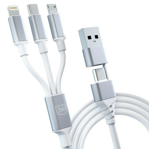 3MK Hyper Cable 3w1 USB-A/USB-C - USB-C/Micro/Lightning 1.5m Biały/White Kabel