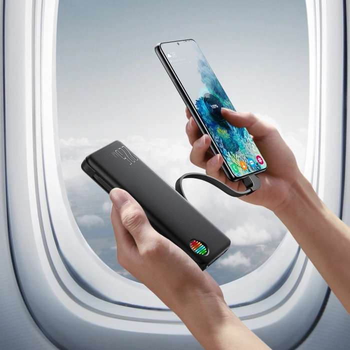 Powerbank Joyroom JR-L014 22.5W 10000mAh z wbudowanymi kablami USB-C / Lightning + kabel USB-A - USB-C 0.25m - czarny