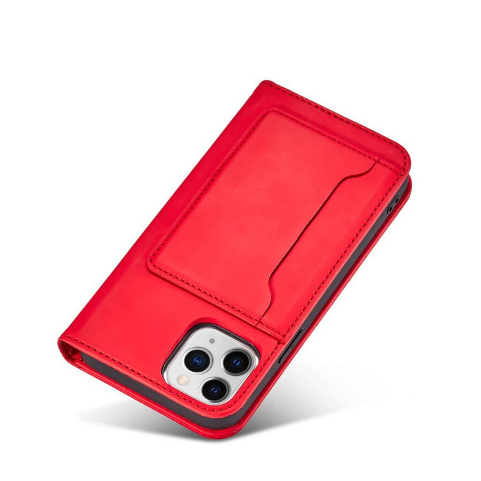 Magnet Card Case etui do iPhone 12 pokrowiec portfel na karty kartę podstawka czerwony