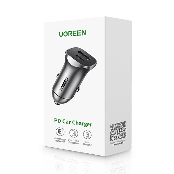 Ugreen ładowarka samochodowa USB Typ C / USB 24W Power Delivery Quick Charge szary (30780)