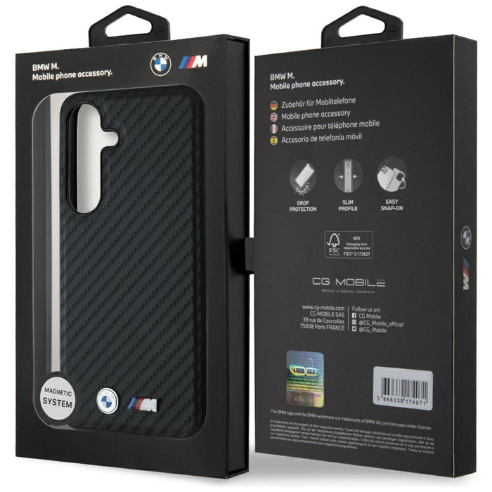 Etui BMW Leather Carbon MagSafe do        Samsung Galaxy S25+ czarny