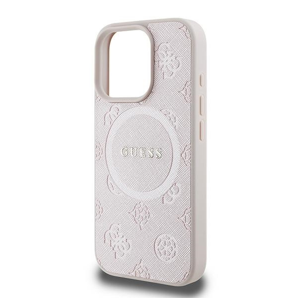 Etui Guess iPhone 16 Pro różowy/pink HC MagSafe Safiano Peony Classic Logo