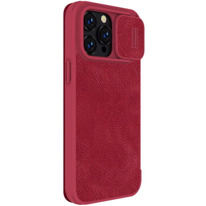 Etui Nillkin Qin Leather Pro Case etui iPhone 14 Pro Max osłona na aparat kabura pokrowiec obudowa z klapką czerwony
