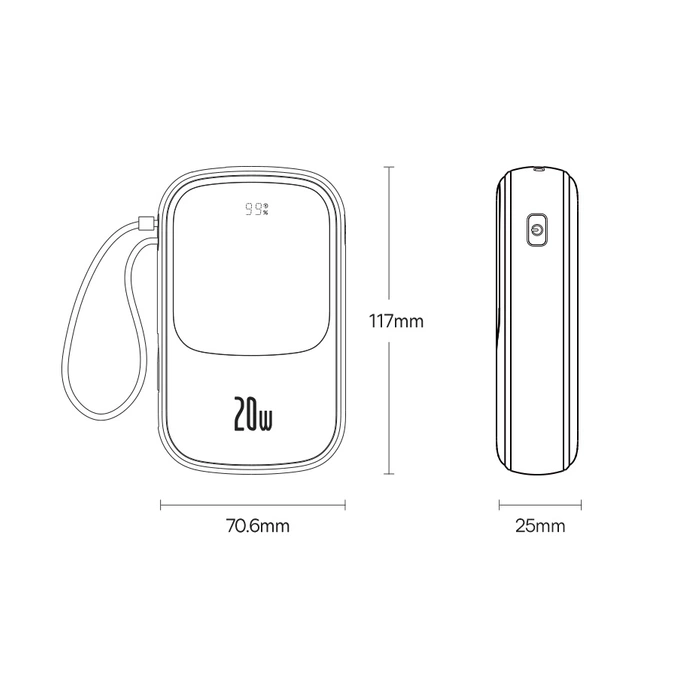 [PO ZWROCIE] Powerbank 10000mAh 20W Baseus Qpow Pro Overseas Edition + kabel USB C 3A - czarny