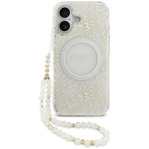Etui Guess IML Flowers Electro Pearl     Strap MagSafe do iPhone 17 biały