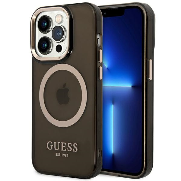 Etui GUESS Apple iPhone 14 Pro Max Gold Outline Translucent MagSafe Czarny Hardcase