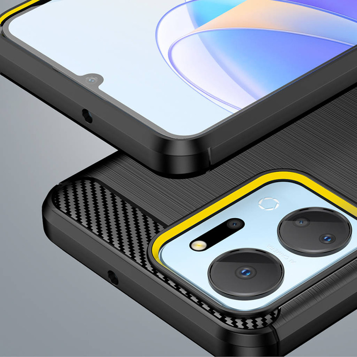 Etui Carbon Case etui do Honor Play 40 Plus / Honor X7a elastyczny silikonowy karbonowy pokrowiec czarne Case