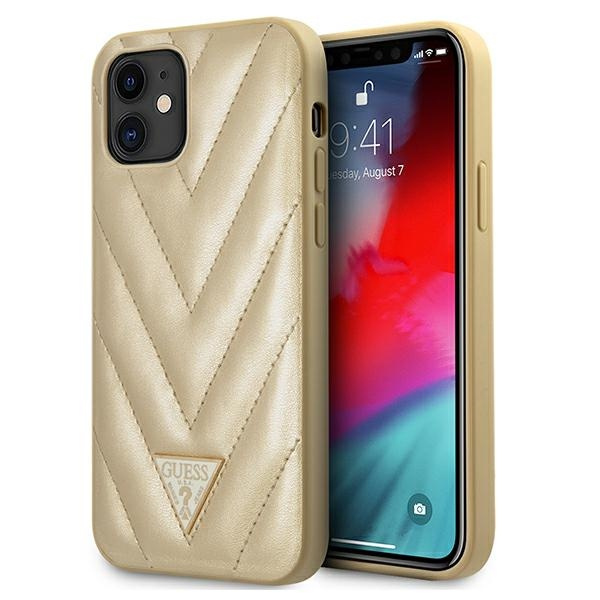 Etui GUESS Apple iPhone 12 Mini V-Quilted Collection Złoty Hardcase